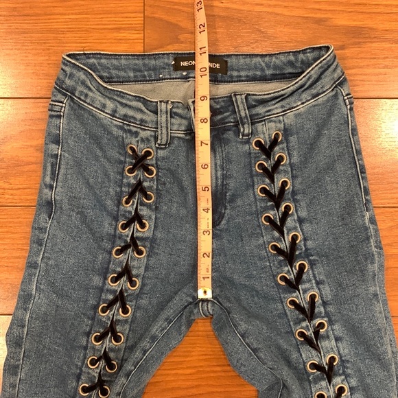 Neon Blonde Blondie Mid Rise Tie Up Blue Valentine Skinny Jeans - Picture 12 of 16